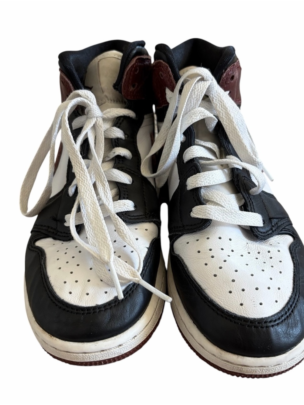 Jordan Kids High-Top Sneakers in White, Black & Maroon Size 5 - Picture 2 of 10